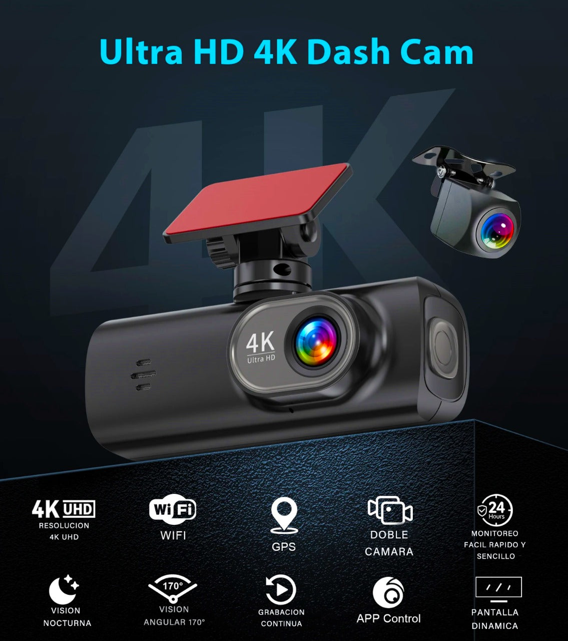🚗 Dash Cam 4K Ultra HD — Visión nocturna 24/7, GPS integrado y calidad 4K Ultra HD.