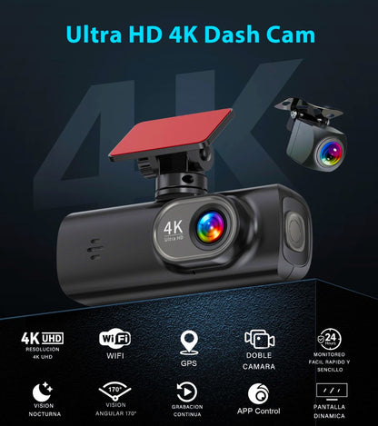 🚗 Dash Cam 4K Ultra HD — Visión nocturna 24/7, GPS integrado y calidad 4K Ultra HD.