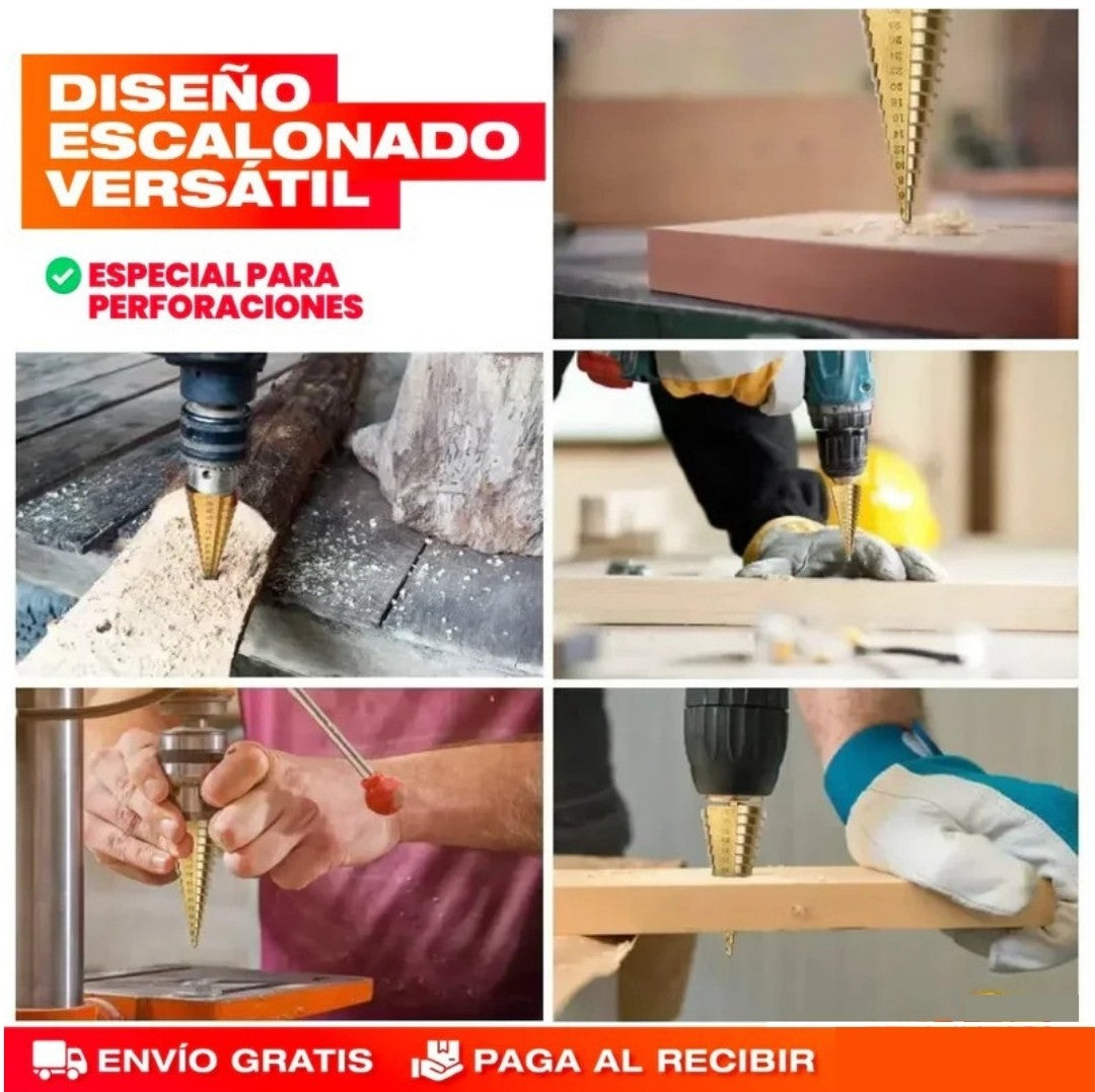 SET DE 6 BROCAS ESCALONADAS DE TITANIO - 🔧 ¡Perfora cualquier superficie como un profesional!