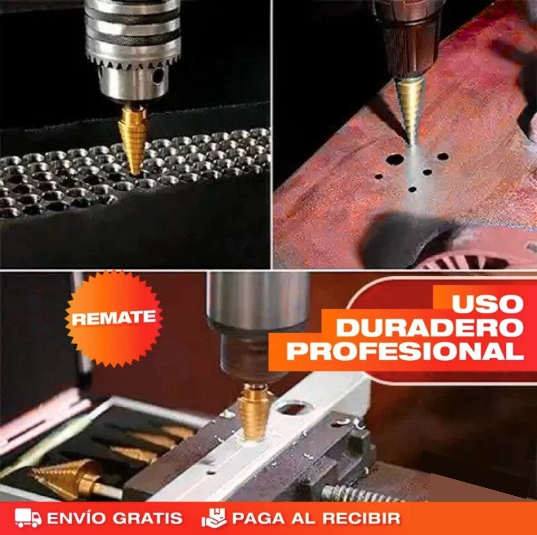 SET DE 6 BROCAS ESCALONADAS DE TITANIO - 🔧 ¡Perfora cualquier superficie como un profesional!