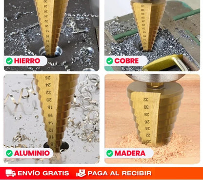 SET DE 6 BROCAS ESCALONADAS DE TITANIO - 🔧 ¡Perfora cualquier superficie como un profesional!
