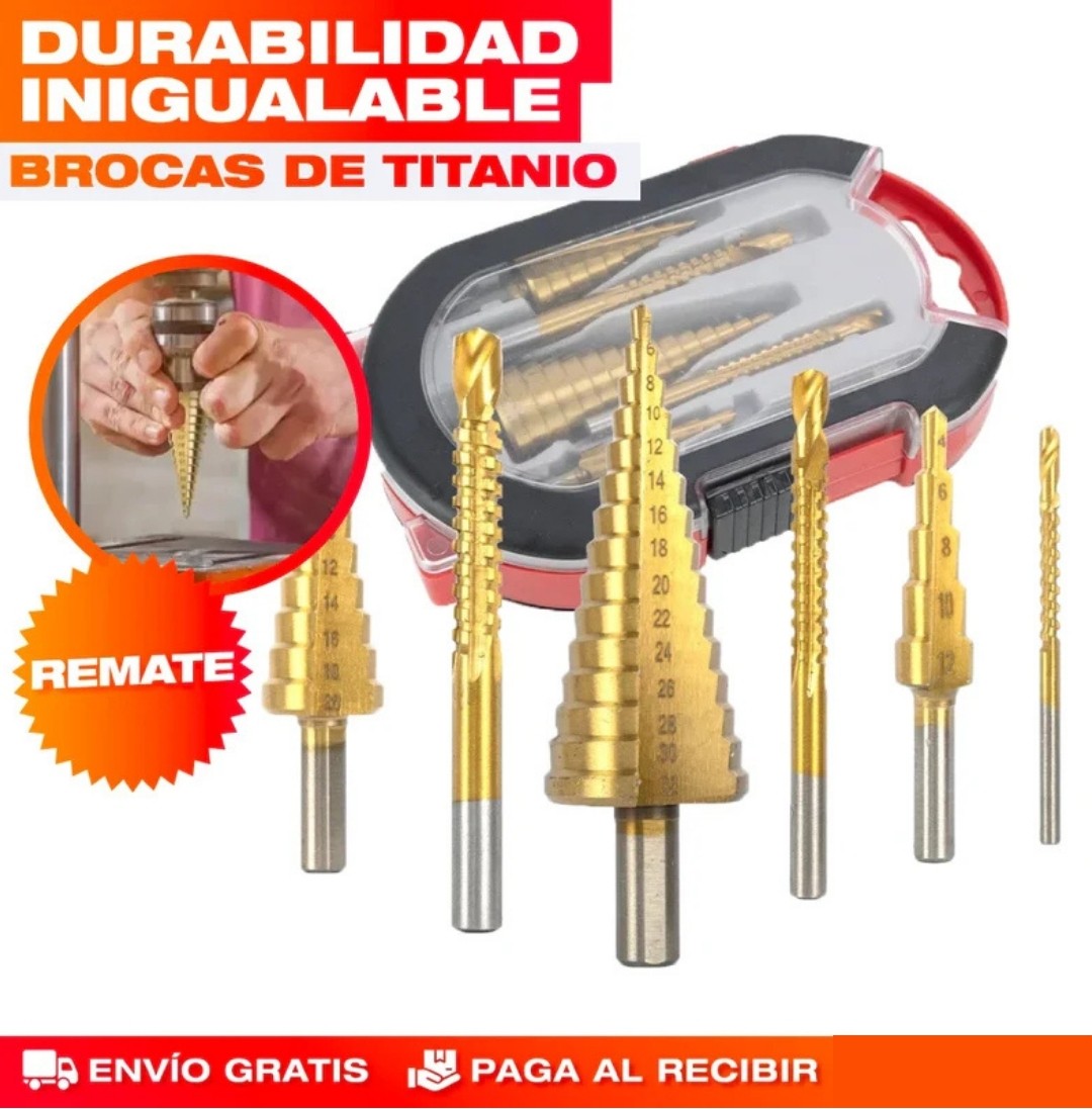 SET DE 6 BROCAS ESCALONADAS DE TITANIO - 🔧 ¡Perfora cualquier superficie como un profesional!
