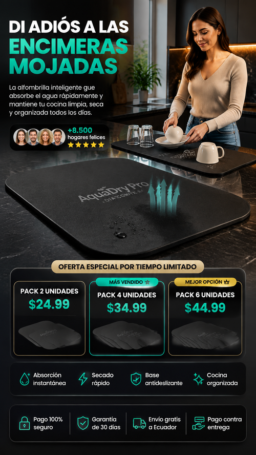 AquaDry Pro™ Alfombrilla absorbente de secado rápido para cocina