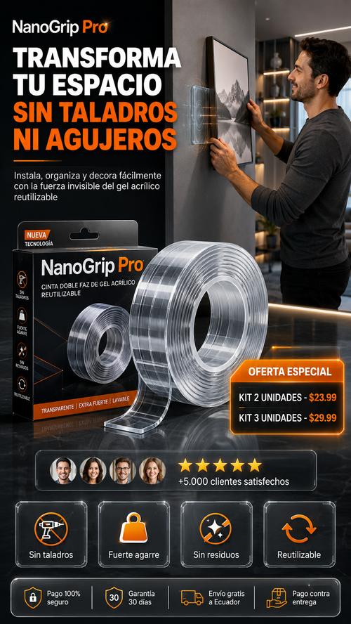 NanoGrip Pro™ | Cinta Doble Faz Reutilizable de Alta Adherencia