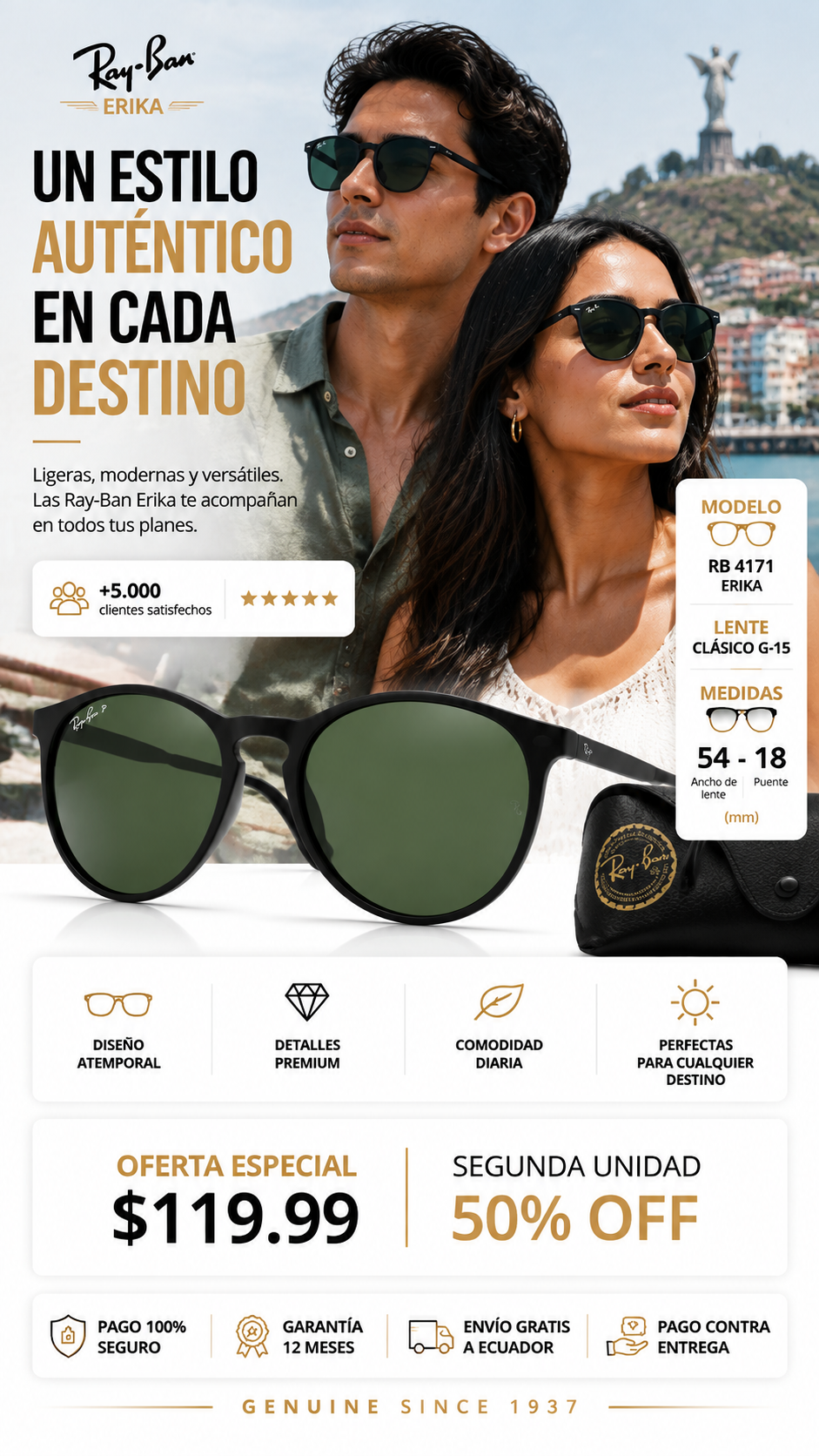 Ray-Ban Erika 4171 - ¡Lleva un toque retro y elegante que roba miradas! 😎🔥.GRN