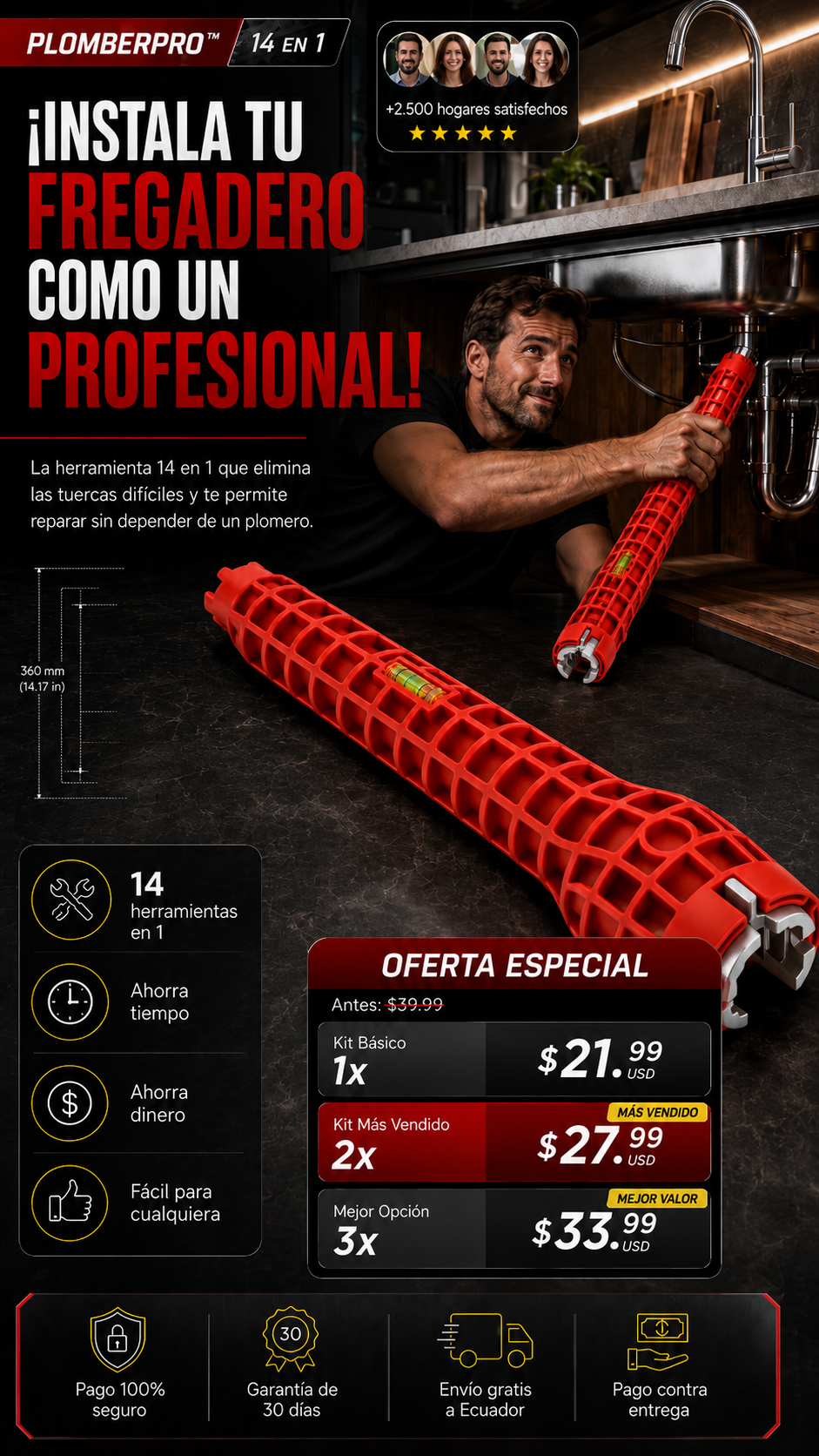 PlomberPRO™ 14 en 1-Llave Multifuncional Profesional para Instalación de Grifos y Fregaderos