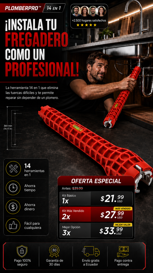 PlomberPRO™ 14 en 1-Llave Multifuncional Profesional para Instalación de Grifos y Fregaderos