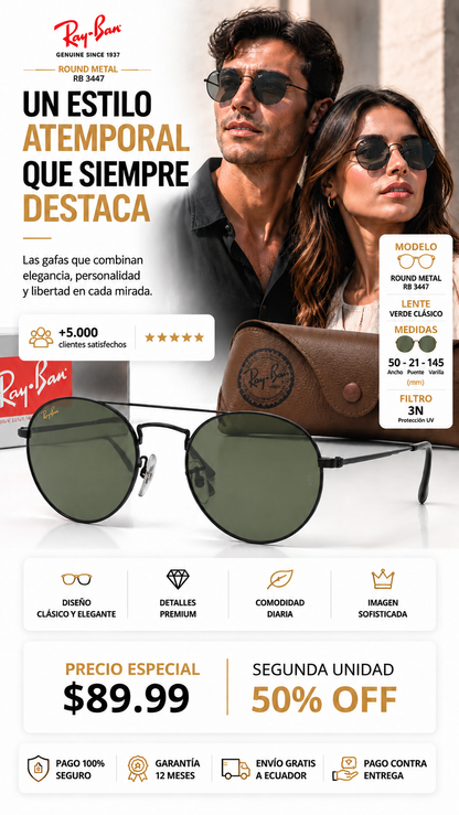 Ray-Ban  ¡Luce el estilo retro que nunca pasa de moda con Ray-Ban Round Metal! BBL