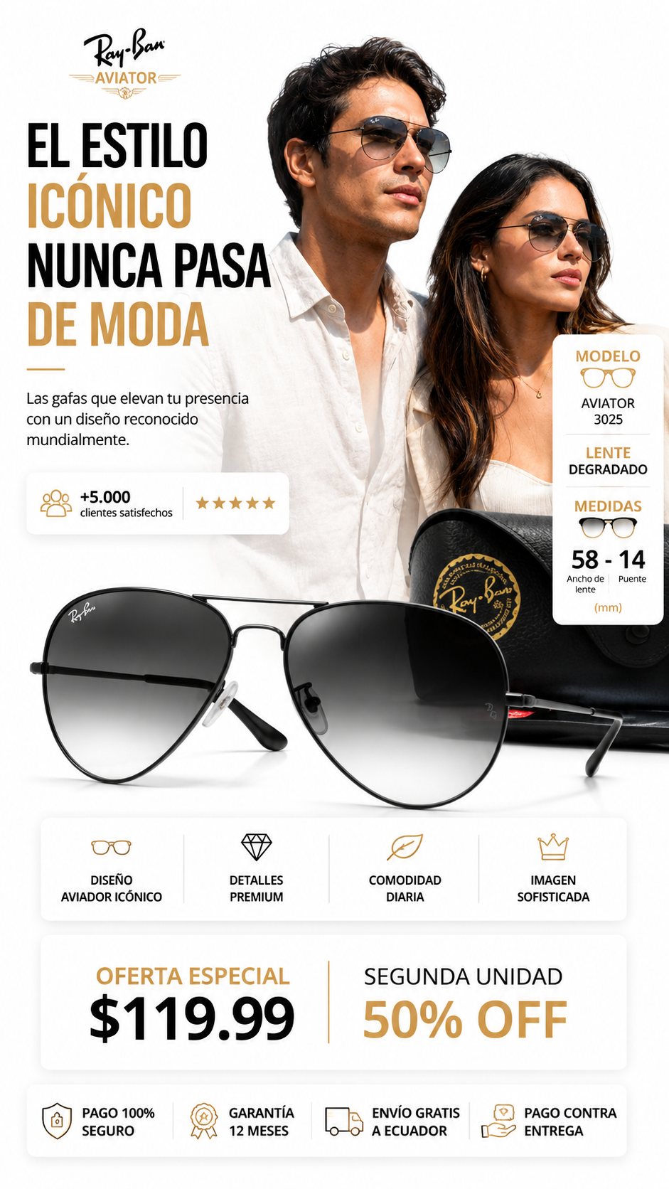 Ray-Ban Aviador RB3025 Black Gradient Grey - originales Elige calidad, elige legado.BGB