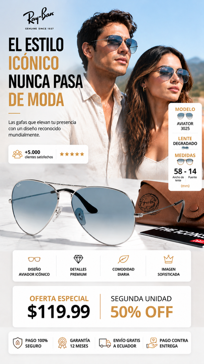Ray-Ban Aviador RB3025 Silvery Gradient Grey - Originales Elige calidad, elige legado.PGB