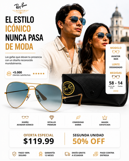 Ray-Ban Aviador RB3025 Gold Gradient Grey - originales Elige calidad, elige legado. GGB