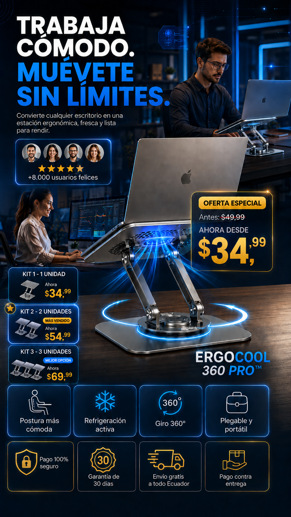 ErgoCool 360 Pro™ – Soporte Ergonómico Refrigerante para Laptop