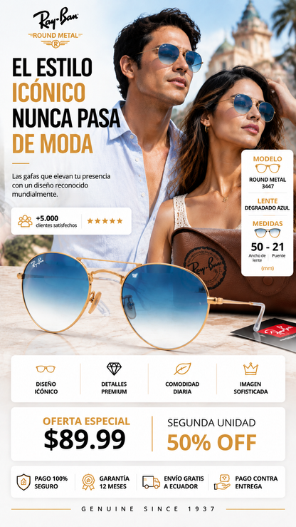 Ray-Ban  Gradient - ¡Luce el estilo retro que nunca pasa de moda con Ray-Ban Round Metal!