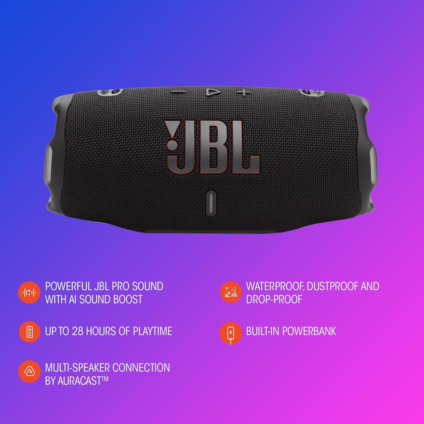 JBL CHARGE 6 Resistente al Agua, Polvo y Caidas